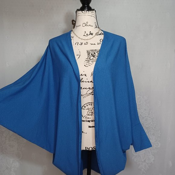 Wonderlush Blue Open Front Dolan Sleeve Knit Cardigan M/L - Picture 2 of 6
